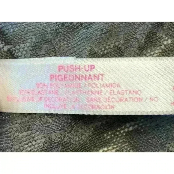 Victorias Secret PINK 34D Push Up Bra Front Closure Gray Lace Spellout - Picture 4 of 7